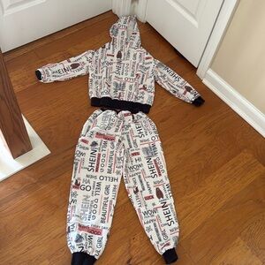 Pants and hoodie. size 8 by SHEIN pink, black, white and brown